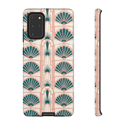 Art Deco Fan Pattern Tough Phone Case — Teal & Blush Retro Protection