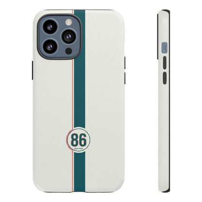 Racing Stripe Tough Phone Case — Retro White With '86 Circle Badge