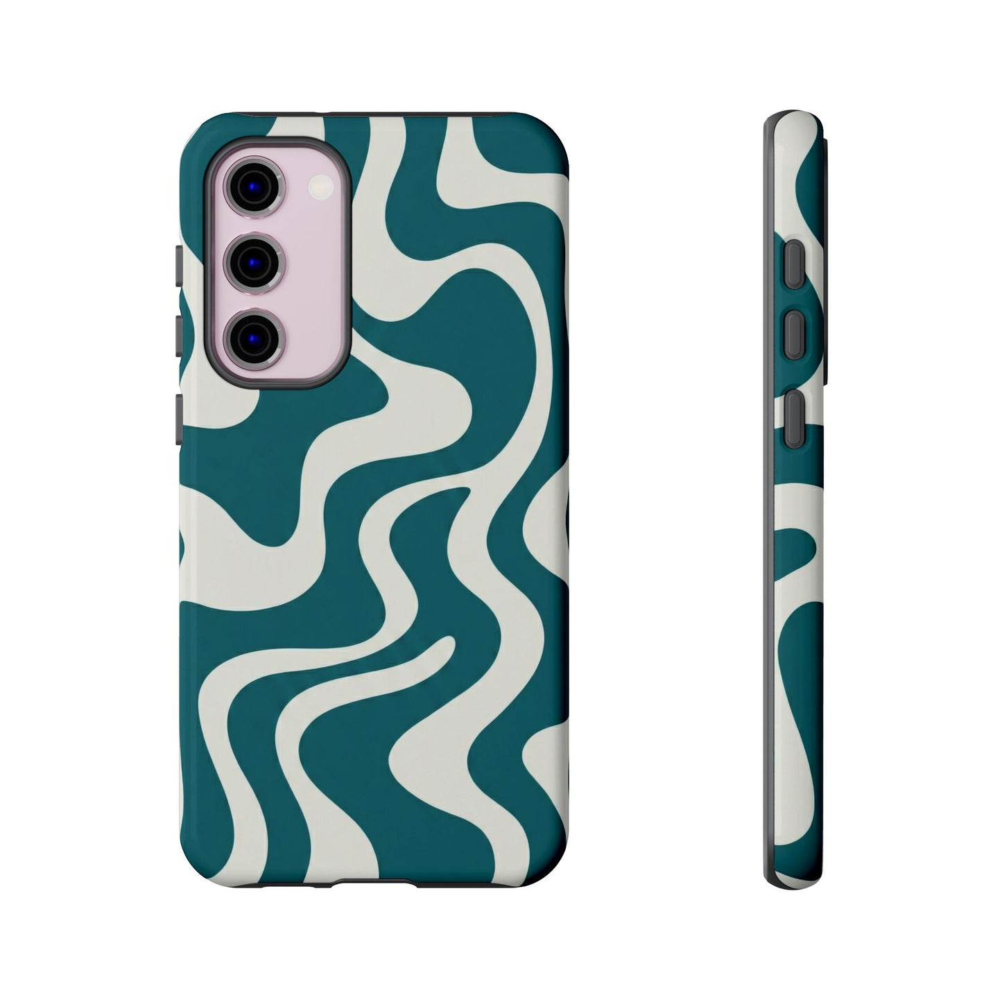 Abstract Teal Swirl Phone Case — Retro Wavy Tough Case