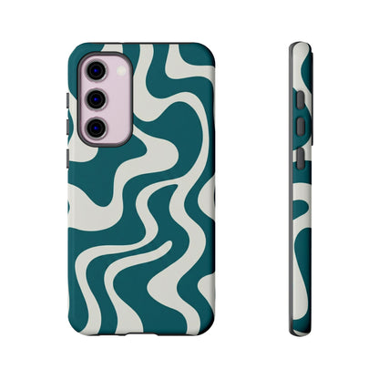Abstract Teal Swirl Phone Case — Retro Wavy Tough Case