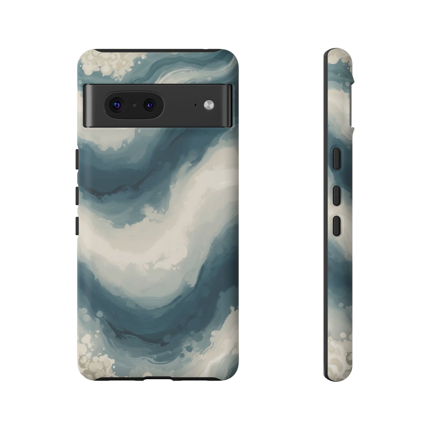 Ocean Wave Marble Phone Case — Teal & Ivory Abstract Tough Case