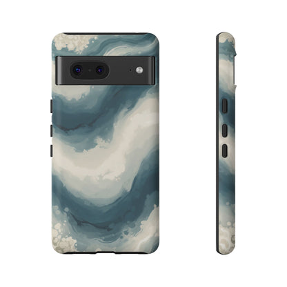 Ocean Wave Marble Phone Case — Teal & Ivory Abstract Tough Case