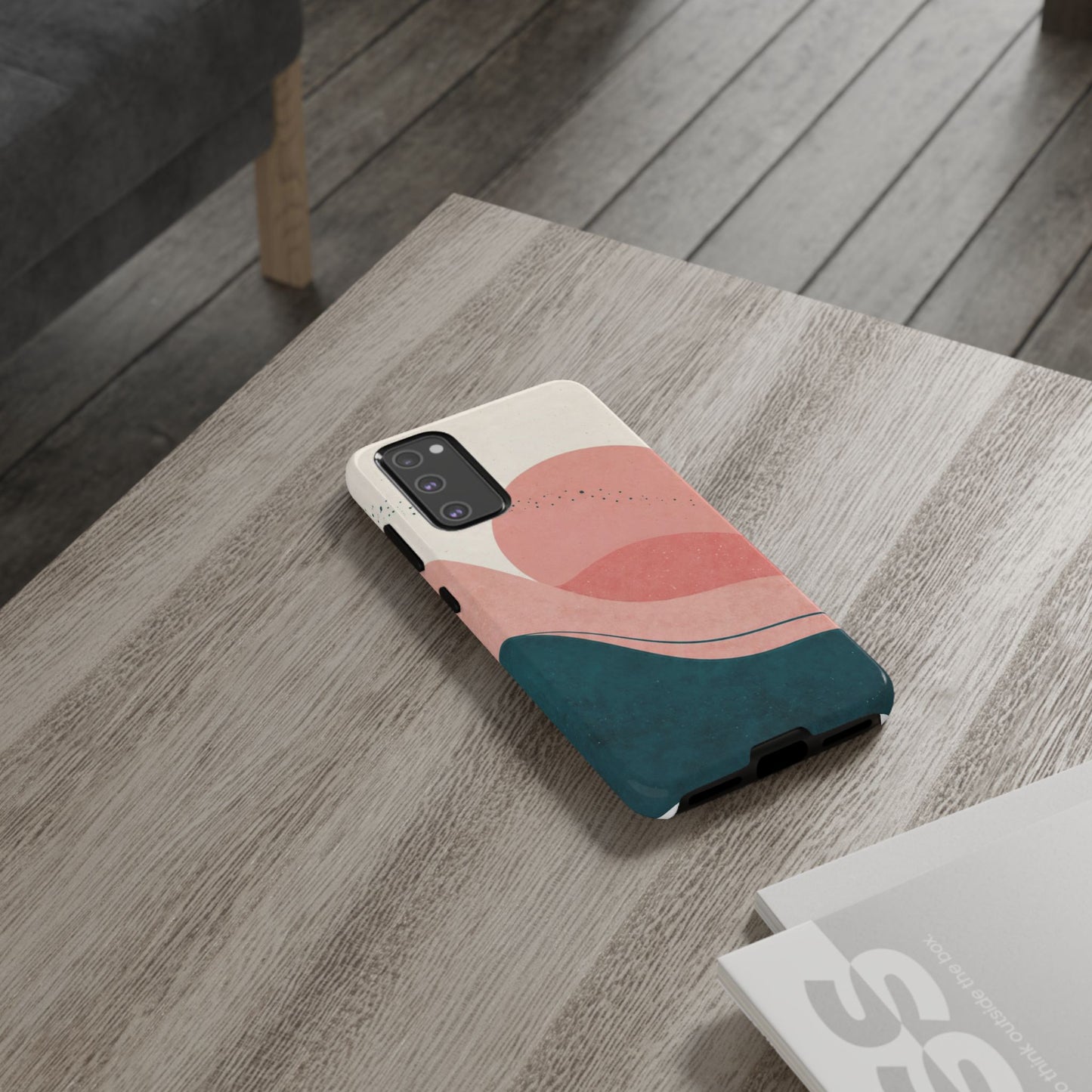 Abstract Sunset Waves Tough Phone Case — Pink & Teal Protective Cover