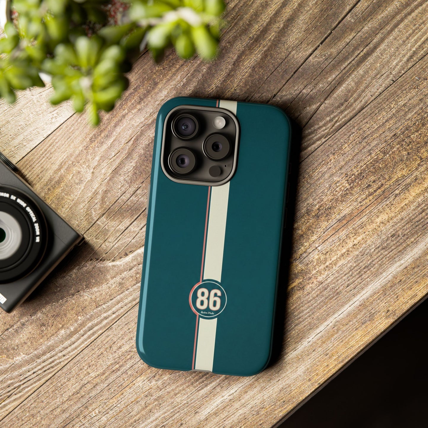 Racing Stripe Phone Case - Retro Teal with Number 86