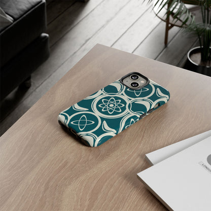 Teal Retro Atomic Pattern Tough Phone Case - Mid-Century Science Design