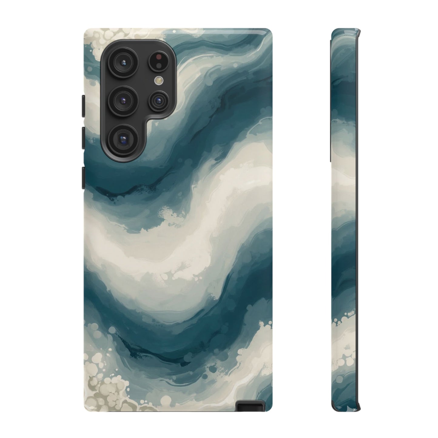 Ocean Wave Marble Phone Case — Teal & Ivory Abstract Tough Case
