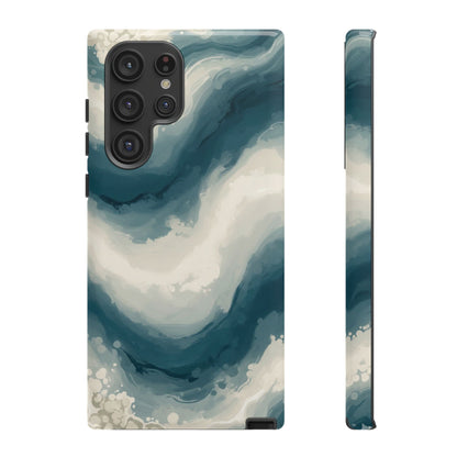 Ocean Wave Marble Phone Case — Teal & Ivory Abstract Tough Case