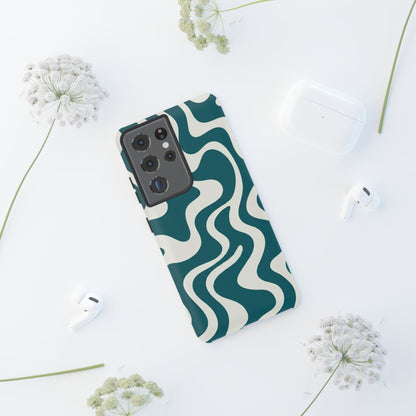 Abstract Teal Swirl Phone Case — Retro Wavy Tough Case
