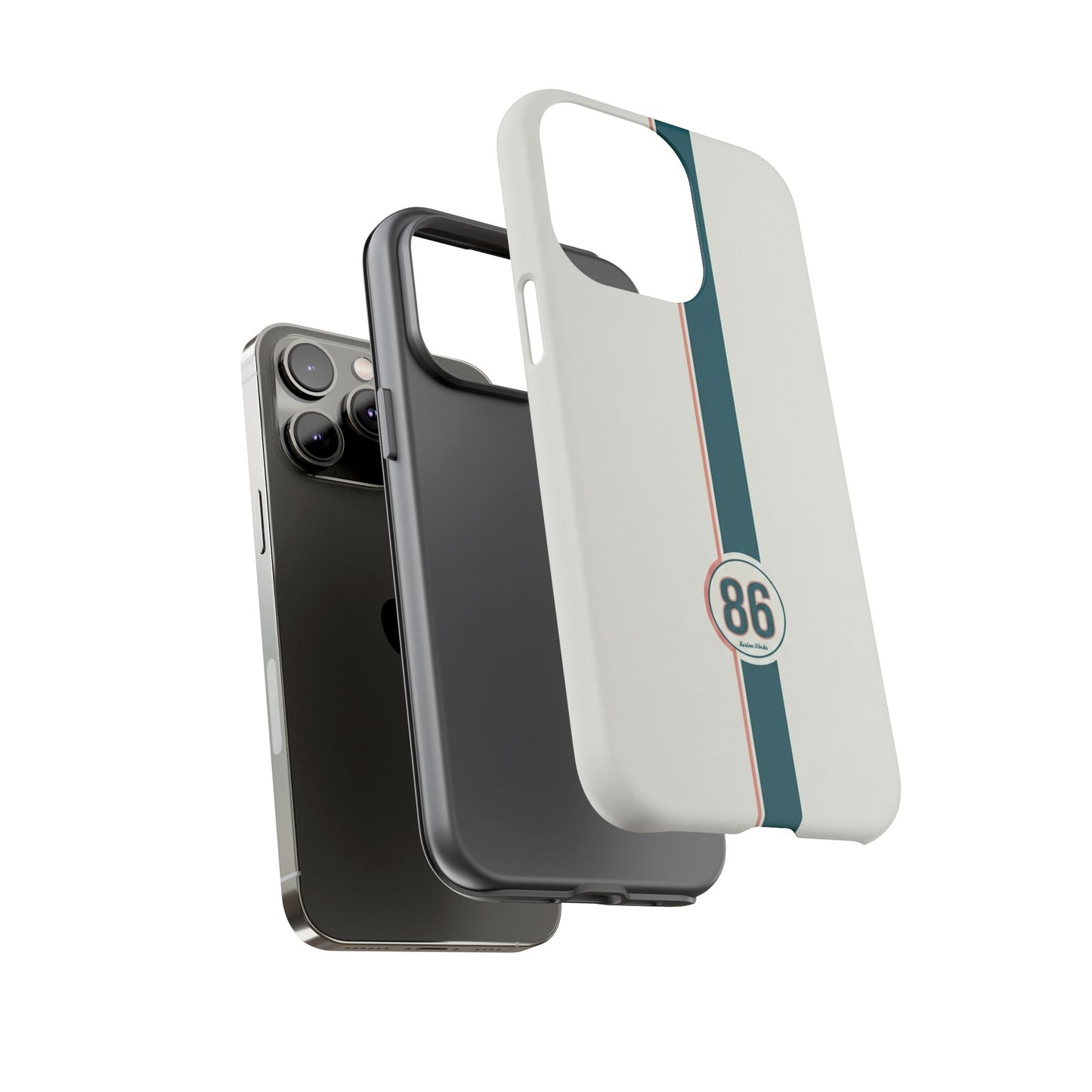 Racing Stripe Tough Phone Case — Retro White With '86 Circle Badge