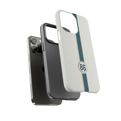 Racing Stripe Tough Phone Case — Retro White With '86 Circle Badge