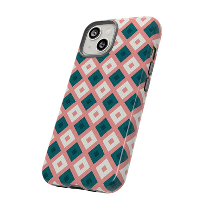 Geometric Diamond Pattern Tough Phone Case — Pink & Teal Protective Cover