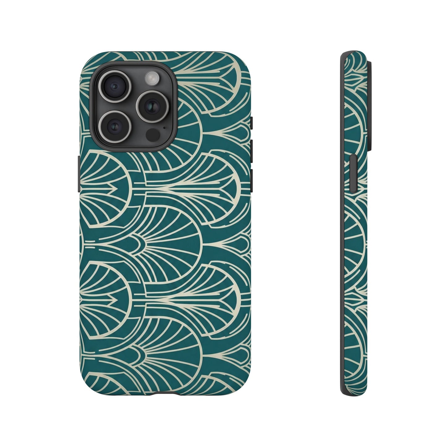 Art Deco Teal Pattern Tough Phone Case — Vintage Geometric Protective Case