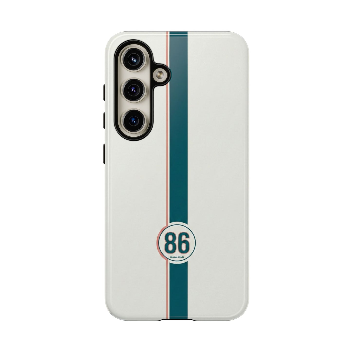 Racing Stripe Tough Phone Case — Retro White With '86 Circle Badge