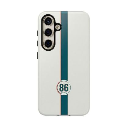 Racing Stripe Tough Phone Case — Retro White With '86 Circle Badge