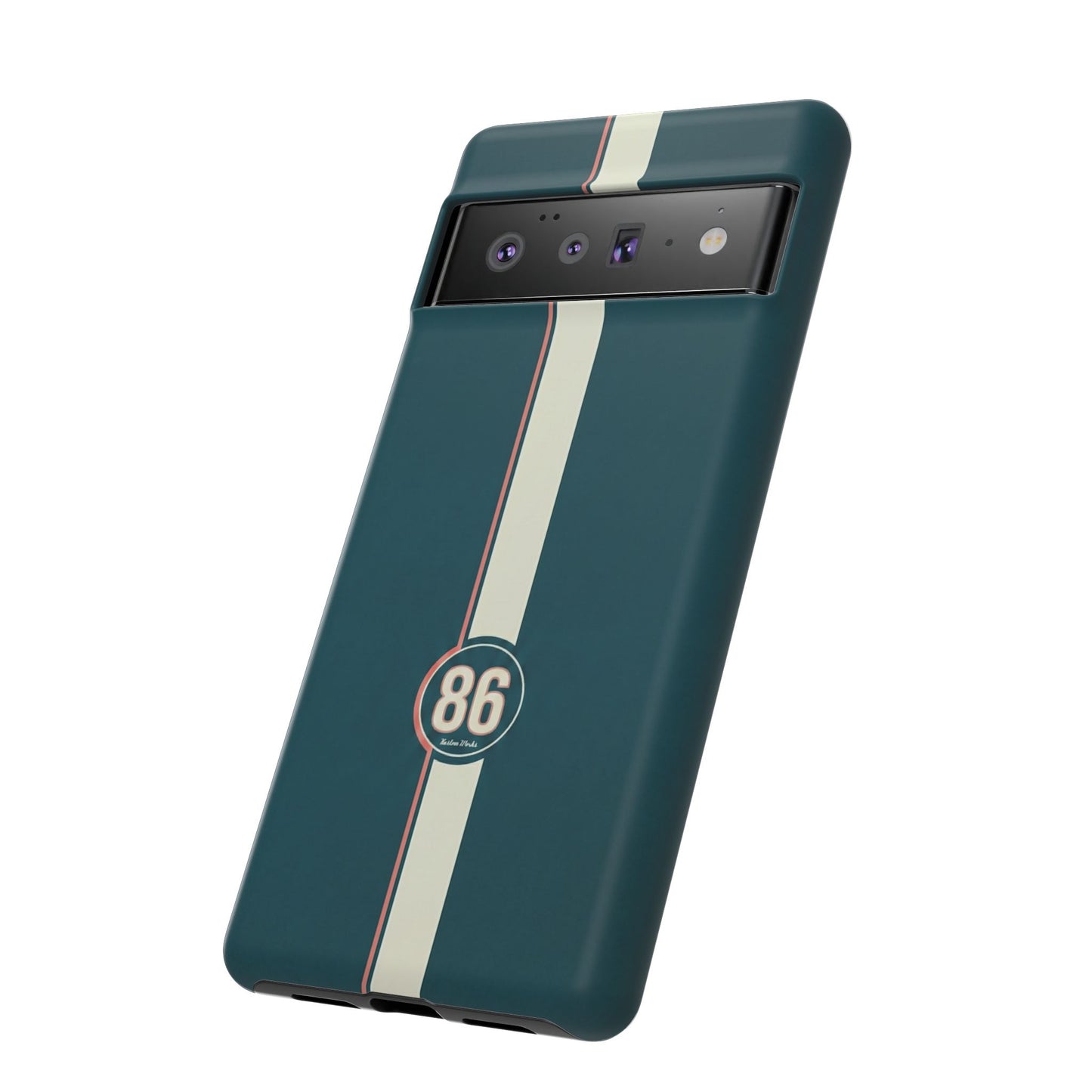 Racing Stripe Phone Case - Retro Teal with Number 86