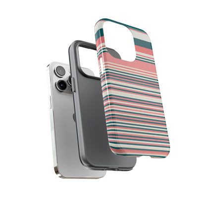 Striped Tough Phone Case — Coral, Teal & White Protective Cover