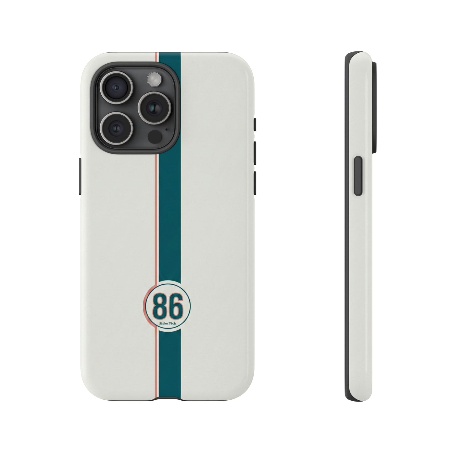 Racing Stripe Tough Phone Case — Retro White With '86 Circle Badge