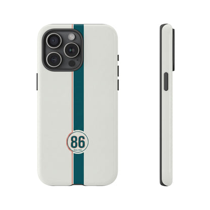 Racing Stripe Tough Phone Case — Retro White With '86 Circle Badge