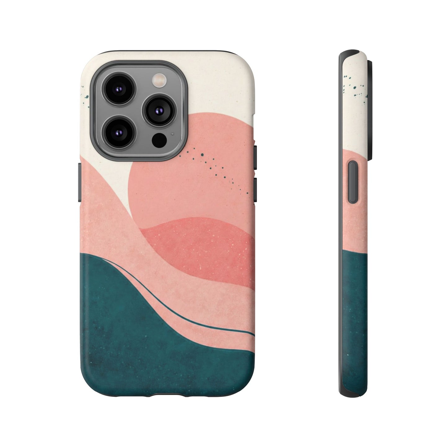 Abstract Sunset Phone Case — Pink & Teal Wave Tough Case