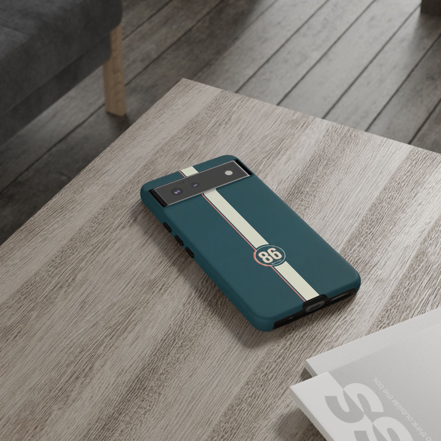 Racing Stripe Phone Case - Retro Teal with Number 86