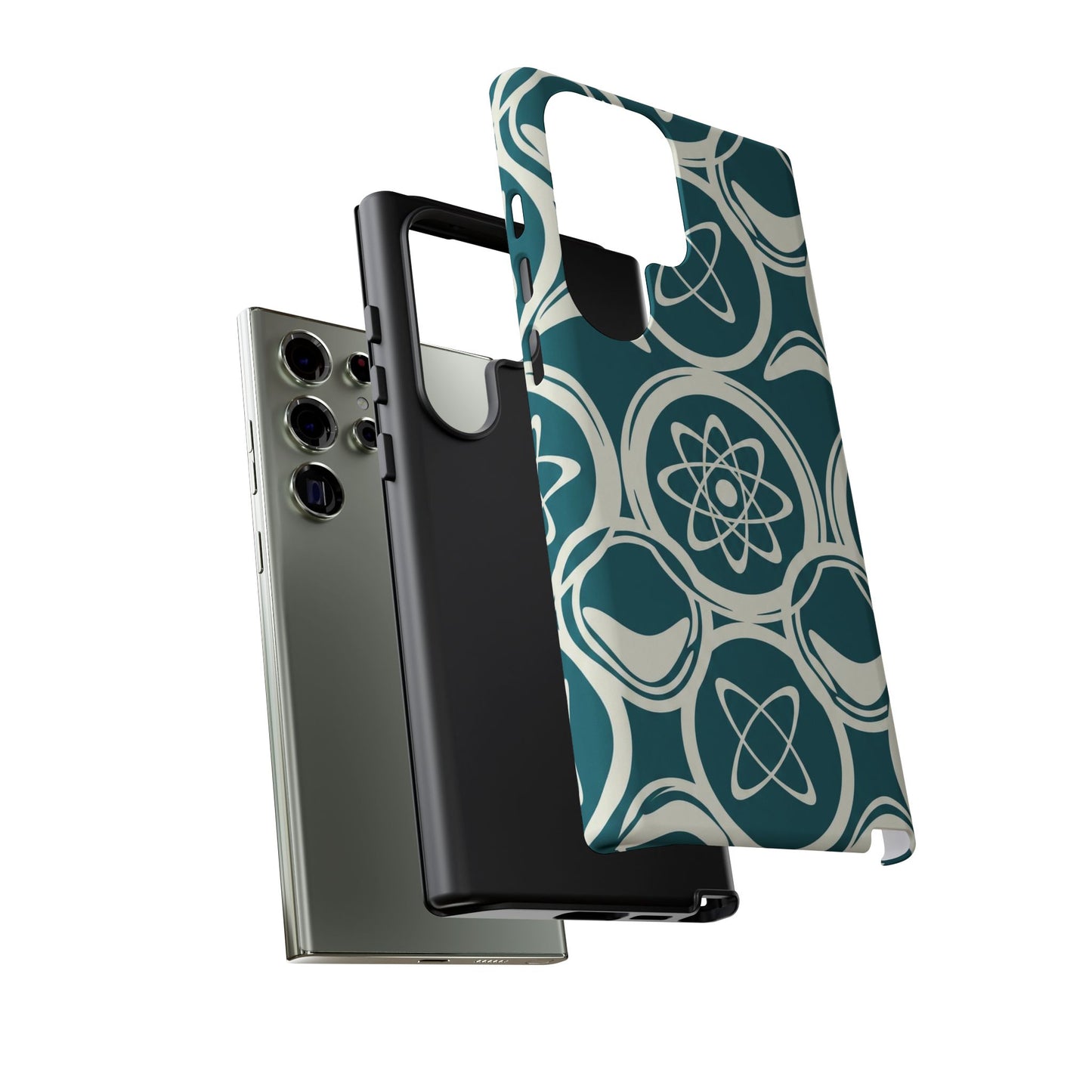 Atomic Geo Tough Phone Case — Teal Retro Science Pattern