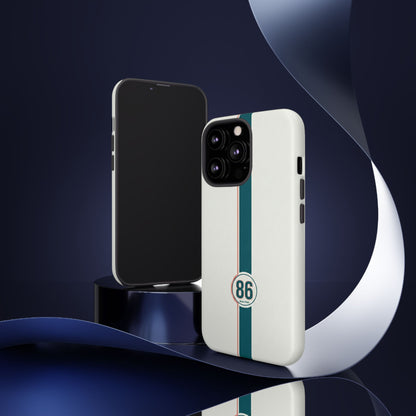 Racing Stripe Tough Phone Case — Retro White With '86 Circle Badge