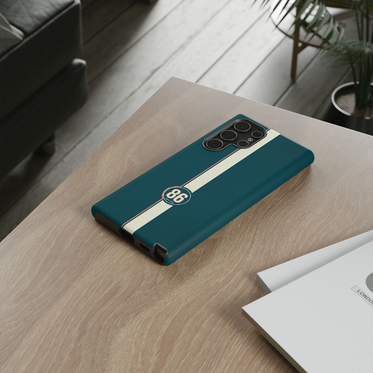 Racing Stripe Phone Case - Retro Teal with Number 86
