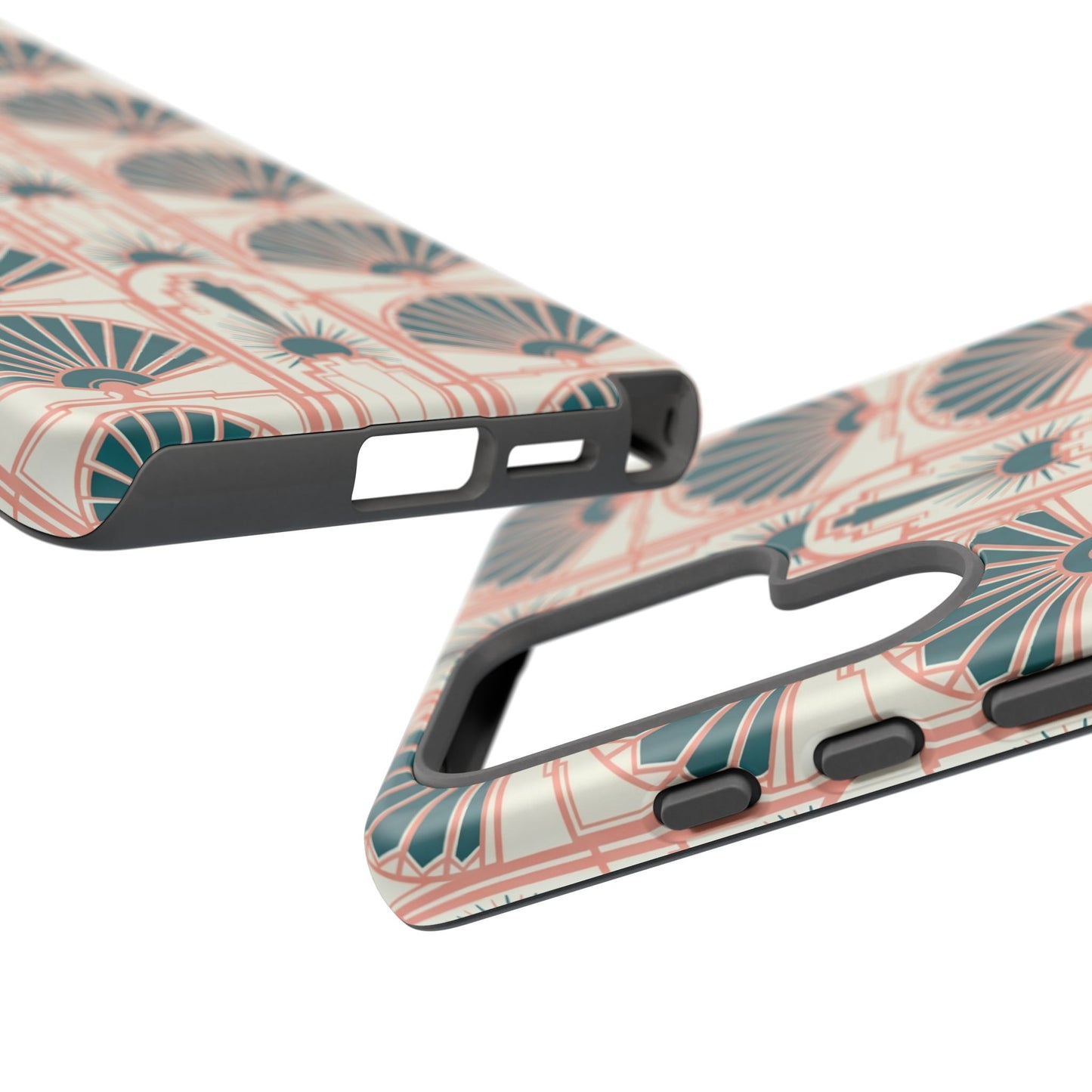 Art Deco Fan Pattern Tough Phone Case — Teal & Blush Retro Protection