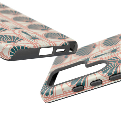 Art Deco Fan Pattern Tough Phone Case — Teal & Blush Retro Protection