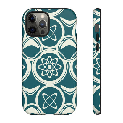 Teal Retro Atomic Pattern Tough Phone Case - Mid-Century Science Design