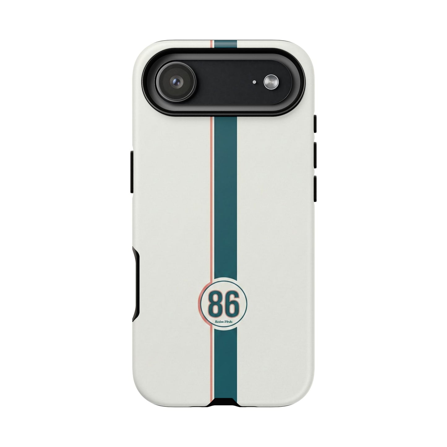 Racing Stripe Tough Phone Case — Retro White With '86 Circle Badge