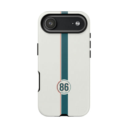 Racing Stripe Tough Phone Case — Retro White With '86 Circle Badge