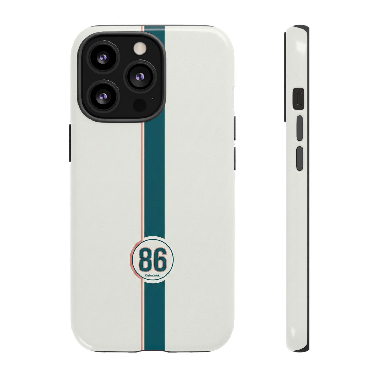 Racing Stripe Tough Phone Case — Retro White With '86 Circle Badge