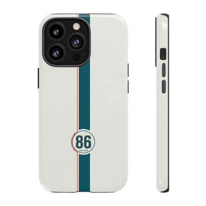 Racing Stripe Tough Phone Case — Retro White With '86 Circle Badge
