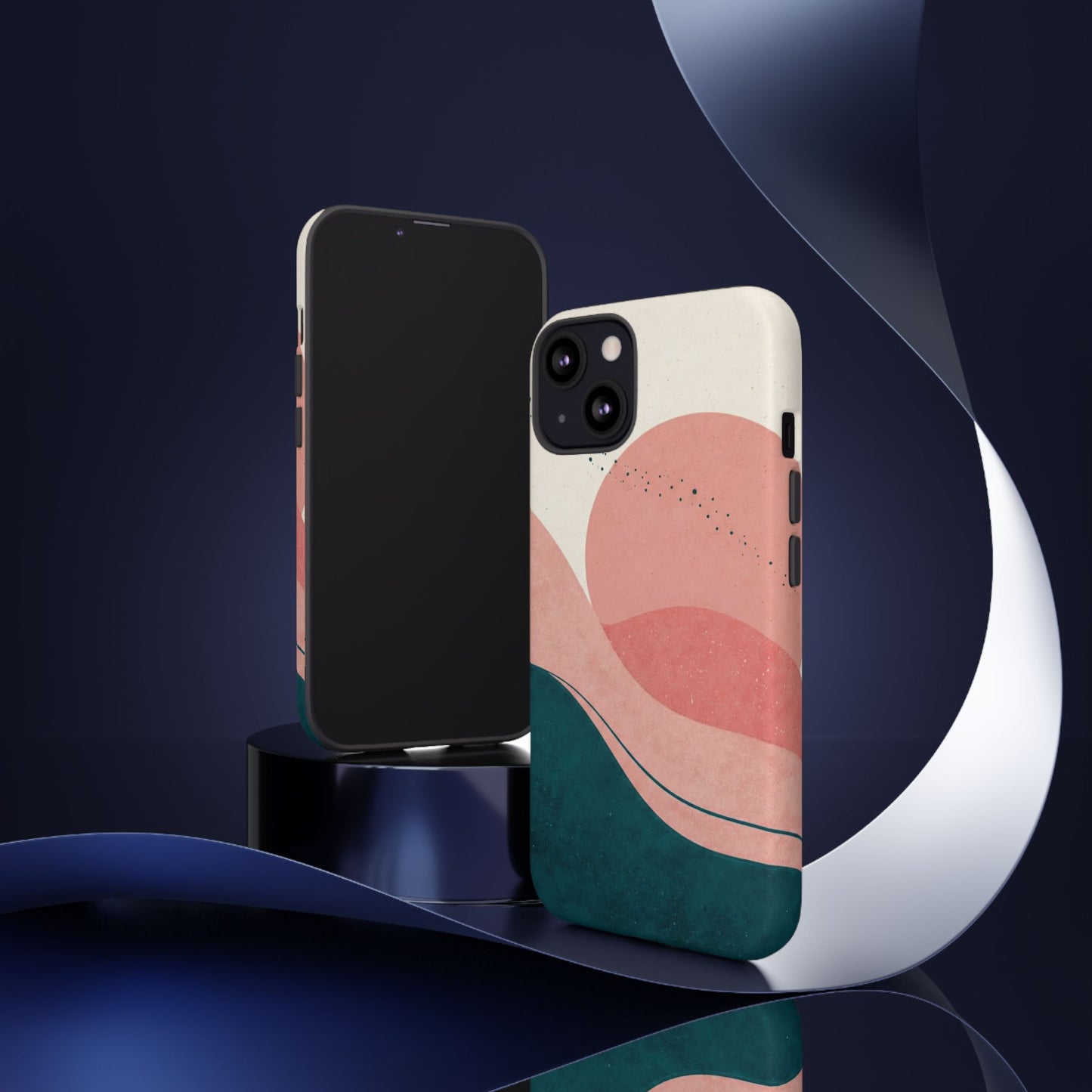 Abstract Sunset Phone Case — Pink & Teal Wave Tough Case