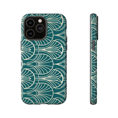Art Deco Teal Pattern Tough Phone Case — Vintage Geometric Protective Case