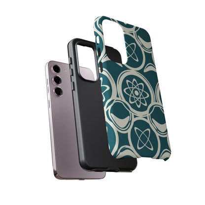 Atomic Geo Tough Phone Case — Teal Retro Science Pattern