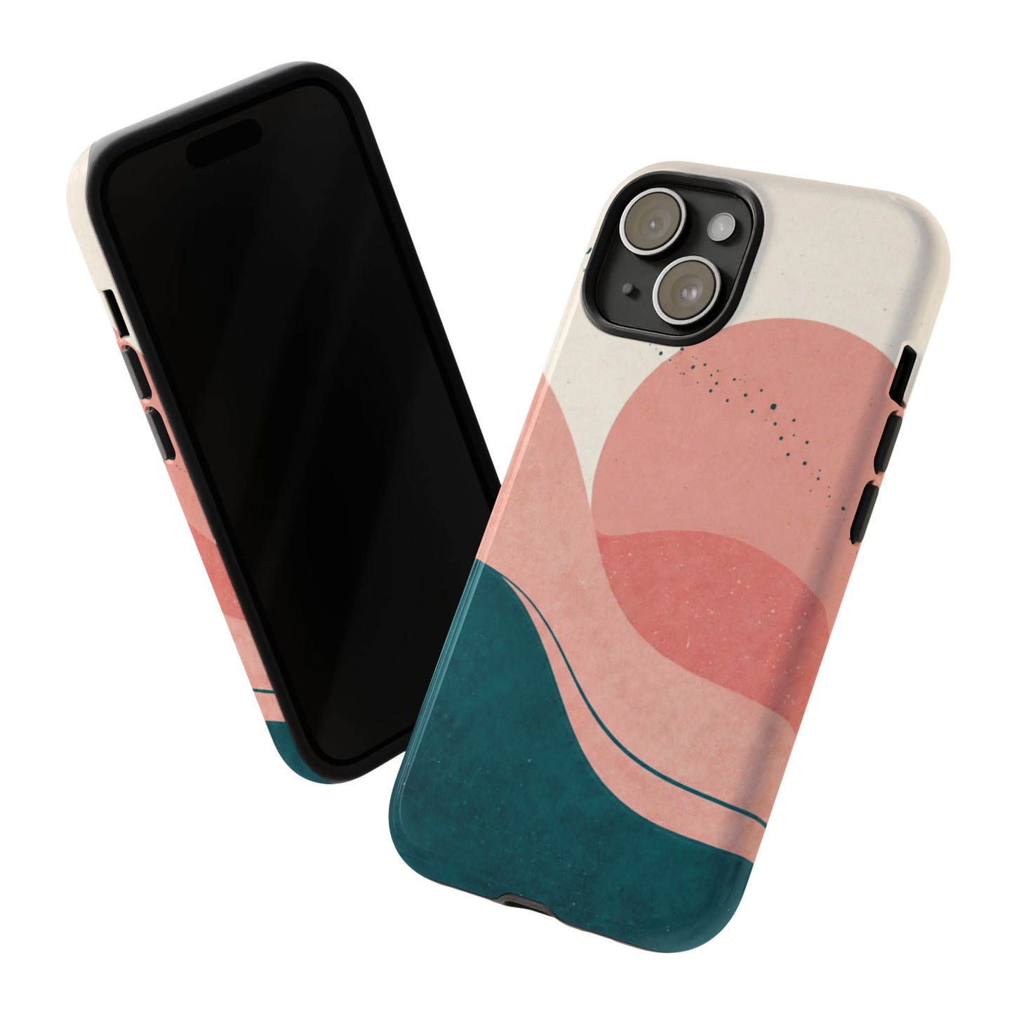 Abstract Sunset Phone Case — Pink & Teal Wave Tough Case