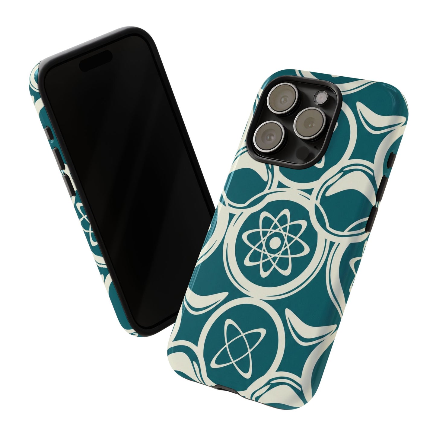 Teal Retro Atomic Pattern Tough Phone Case - Mid-Century Science Design
