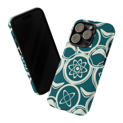 Teal Retro Atomic Pattern Tough Phone Case - Mid-Century Science Design