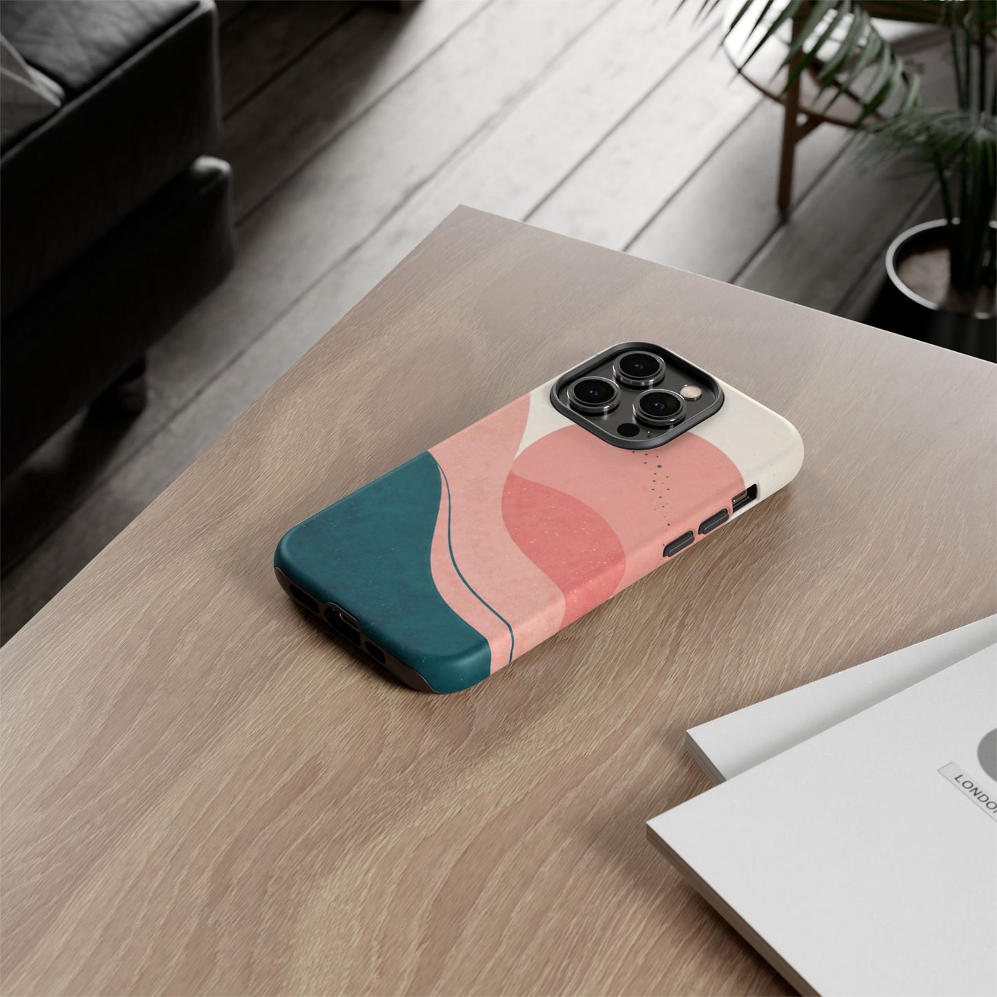 Abstract Sunset Phone Case — Pink & Teal Wave Tough Case