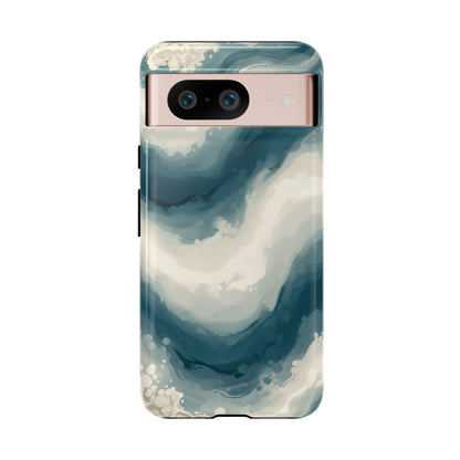 Ocean Wave Marble Phone Case — Teal & Ivory Abstract Tough Case