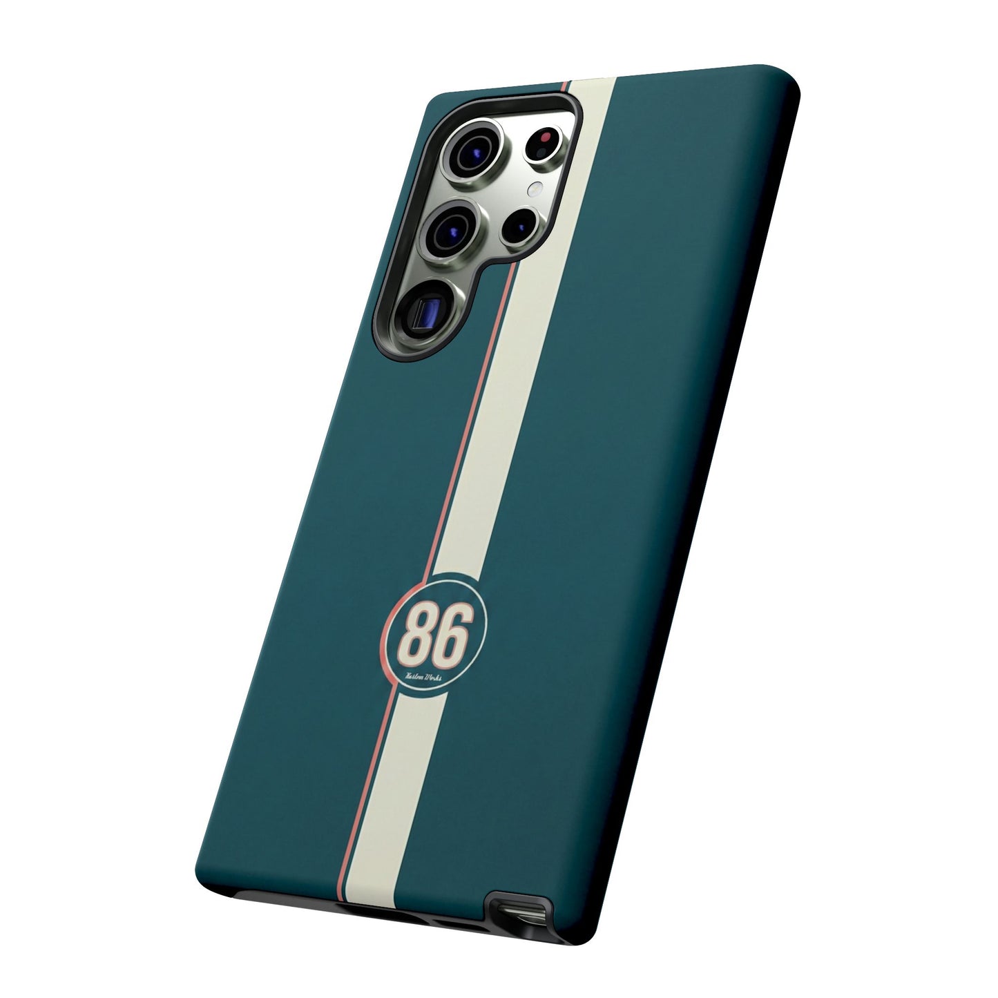 Racing Stripe Phone Case - Retro Teal with Number 86