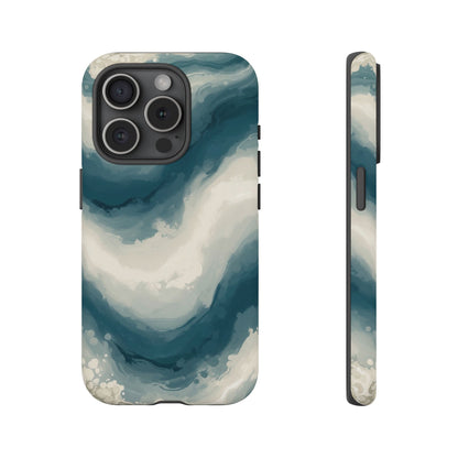 Ocean Wave Marble Phone Case — Teal & Ivory Abstract Tough Case
