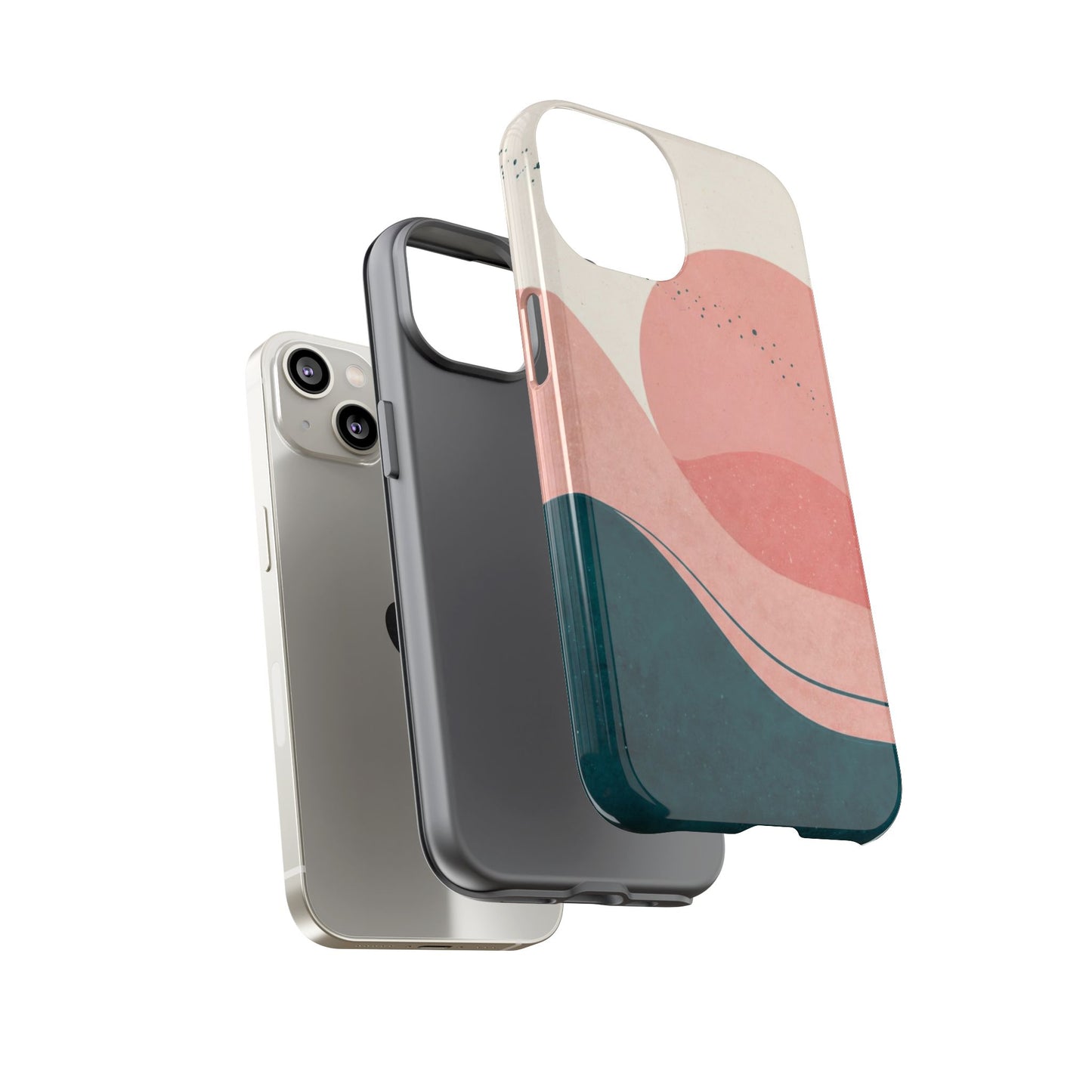 Abstract Sunset Phone Case — Pink & Teal Wave Tough Case