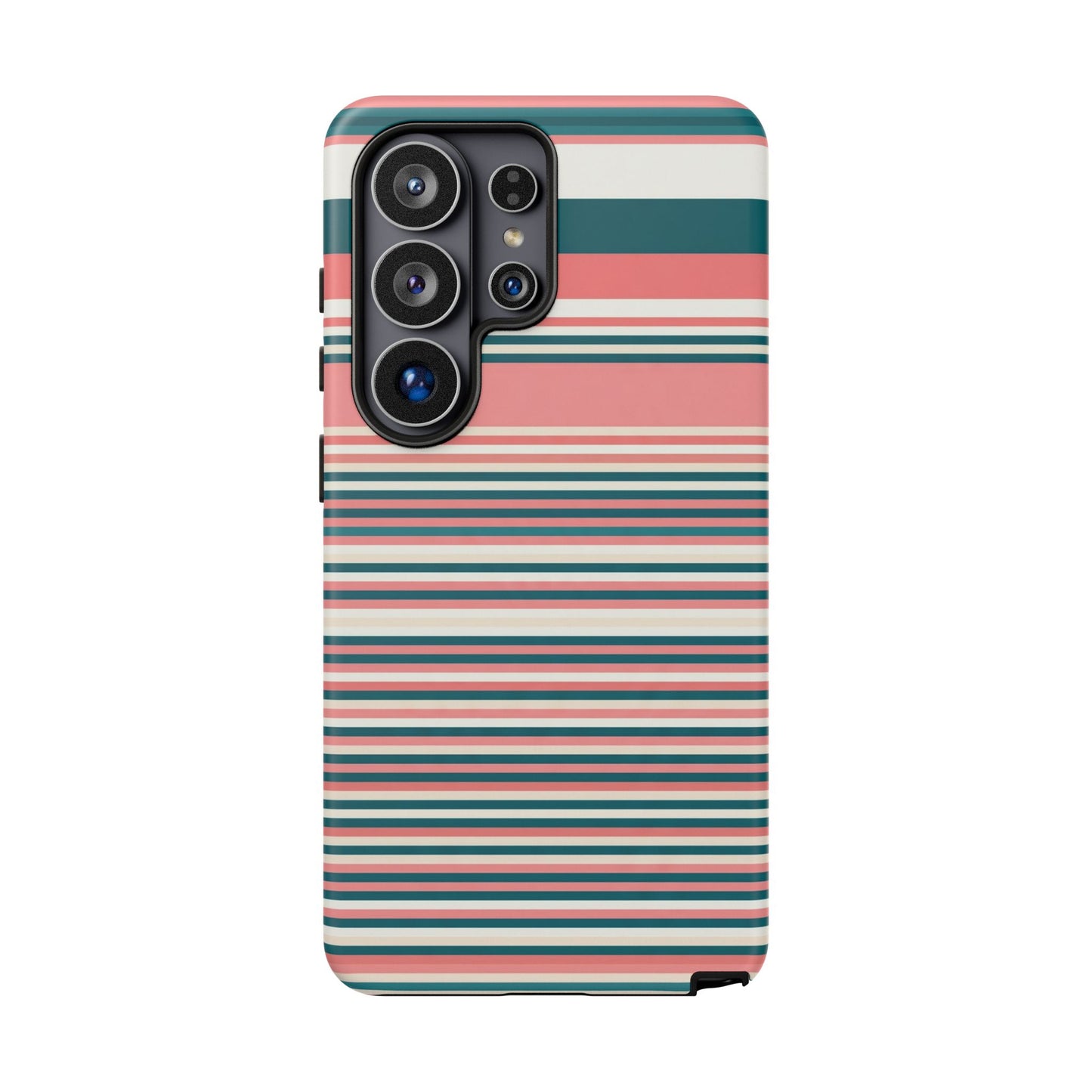 Striped Tough Phone Case — Coral, Teal & White Protective Cover