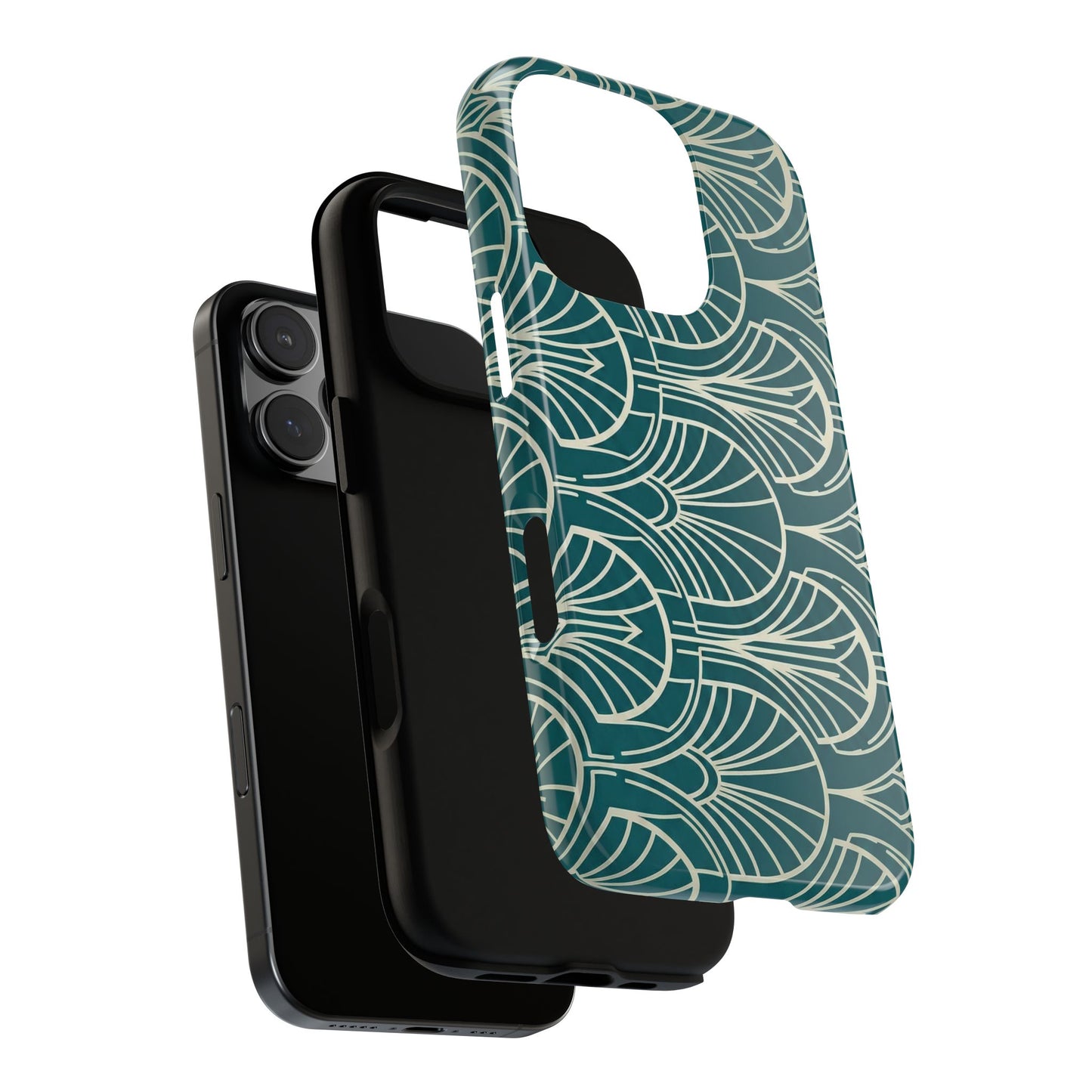 Art Deco Teal Pattern Tough Phone Case — Vintage Geometric Protective Case