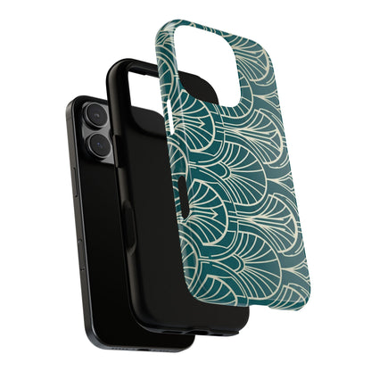 Art Deco Teal Pattern Tough Phone Case — Vintage Geometric Protective Case