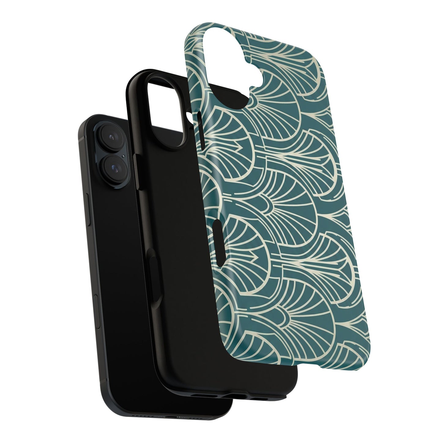 Art Deco Teal Pattern Tough Phone Case — Vintage Geometric Protective Case