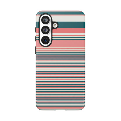 Striped Tough Phone Case — Coral, Teal & White Protective Cover